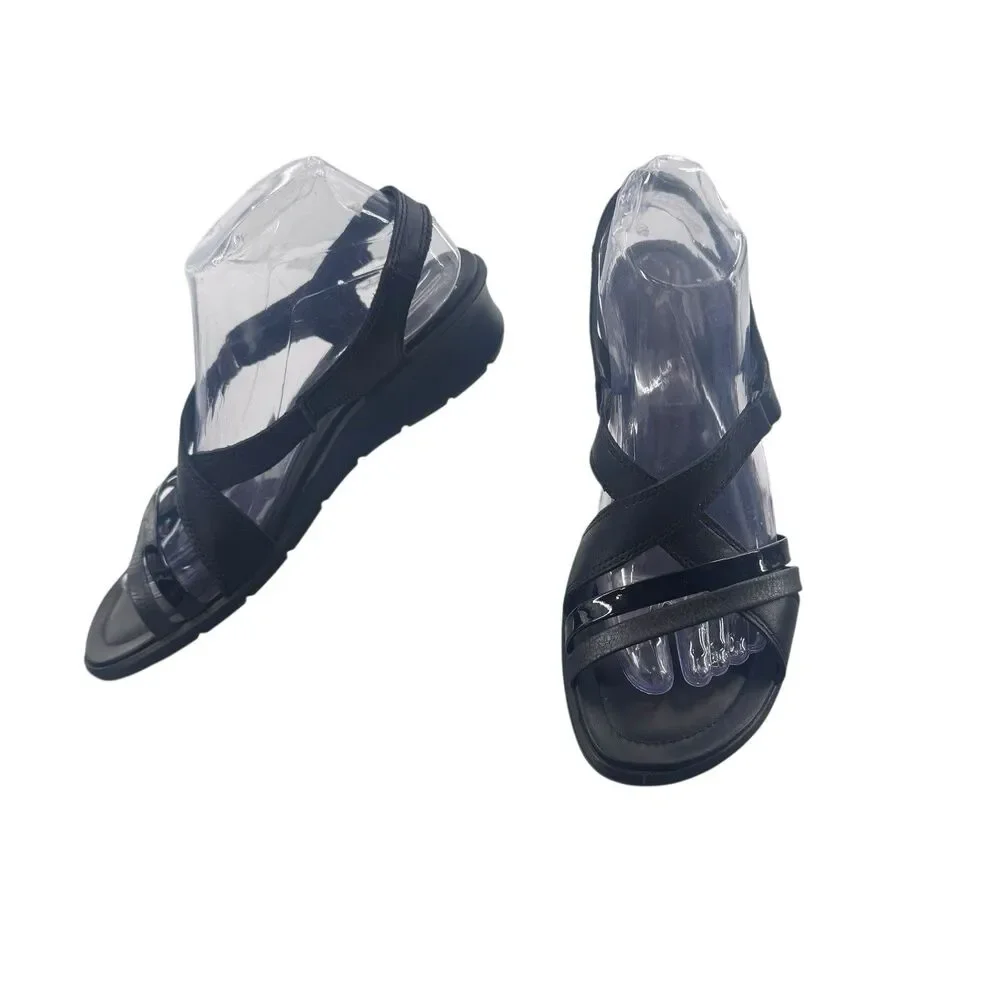 ECCO Womens Size 9/40 Black Leather Easy On Strappy Sandal Fast Shipping